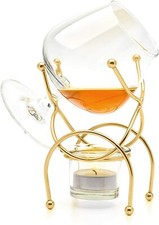 Vinology Brandy and Cognac Warmer Glass with Tealight and Holder, Deluxe Gold