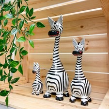 Wooden Zebra Ornament - Hand Painted Wood Carved Mini Figure Statue Home Decor