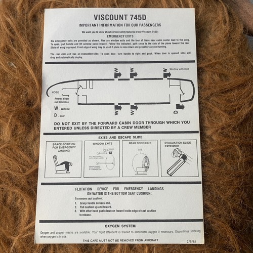 Viscount 745d safety card - viscount, 745d-