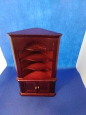 Dolls House Mahogany Look Corner Display Cabinet 1:12 Scale