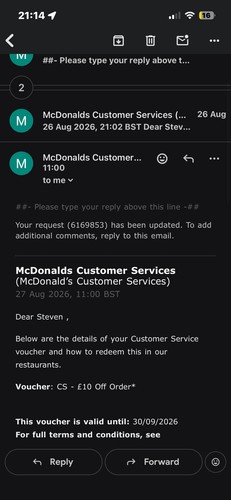 Mcdonald 10 voucher - £10,