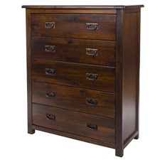 Chest of 5 Drawers Dark Lacquer Finish Bedroom Storage Unit Metal Handles