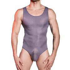 Men Stripe Mesh Sheer Bodysuit