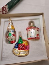 Vintage Tannenbaum Collection 3 Glass Christmas Ornaments Clown, Sled Carousel 