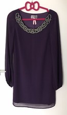 Lipsy Purple Shift Blouson Mini Party Long Sleeve Dress Size 6