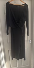 Ladies Size 18 Black Jumpsuit Primark V Neck Wide Leg Stretch Preowned Wrap Used