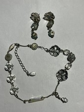 Pilgrim Jewellery, Flower Charm Bracelet and Matching Earrings