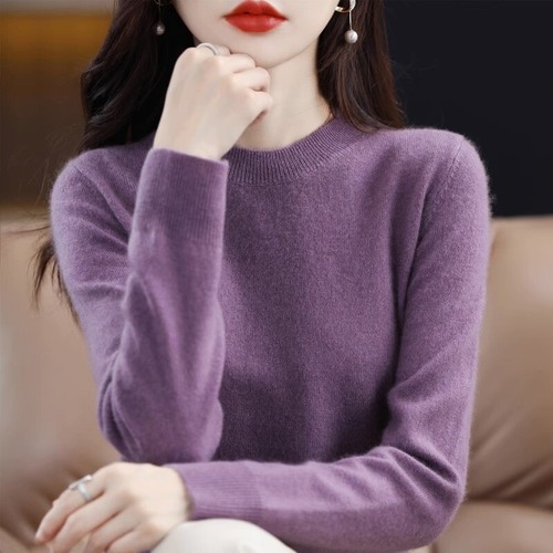 Ladies solid faux crew - faux,