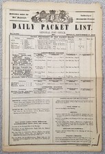 Original 1849 GPO DAILY PACKET LIST Post Office Notice Shipping Southampton++