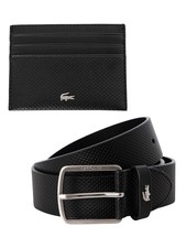 Lacoste Men's Leather Belt/Card Holder Gift Set, White