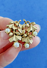 Beautiful Vintages A Pair Of  18k Gold Plated Seed Pearls Earrings Marked