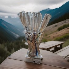 Multicoloured Long Stem Baseless Champagne Party Flutes With Display Holder Vase