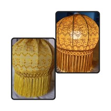 True Vintage Acid Yellow Frilled Mop Cap Ceiling Light Shade Lampshade Boho