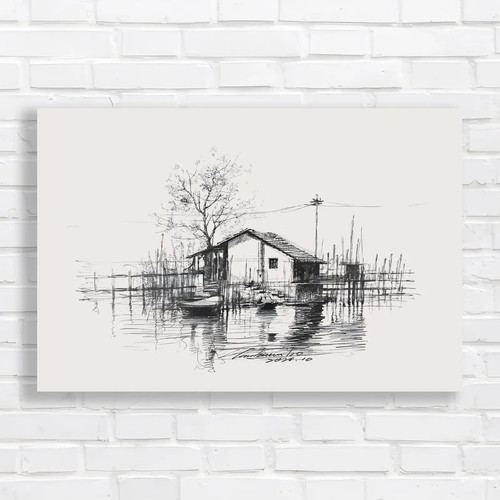 Lakeside cabin sketch - cabin,