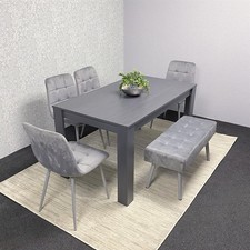 Dining Table and 4 Chairs With Bench Dark Grey Table 4 Grey Velvet Chairs