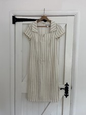 Singh S Madan Short sleeve Black White Stripe Business Shift Dress Elegant UK 10