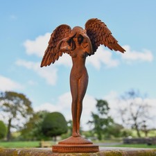 Rustic Cast Iron Free Standing Winged Angel Sculpture