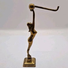 AN ART DECO BRASS FEMALE NUDE BRIDGE MARKER/POCKET WATCH HOLDER 14CM TALL