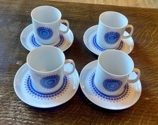 4 Winterling Bavaria Porcelain Cups & Saucers. White W/ Blue Mandala. BEAUTIFUL