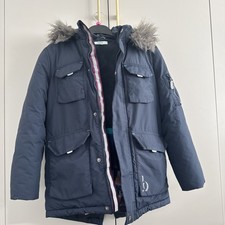 Ted Baker Warm padded Kids Coat Age 11 Navy, Fur Hood Fleece Lined Boys Winter