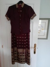 Thai silk skirt and short sleeved jacket. Maroon/gold colour; Size 10/12; lined