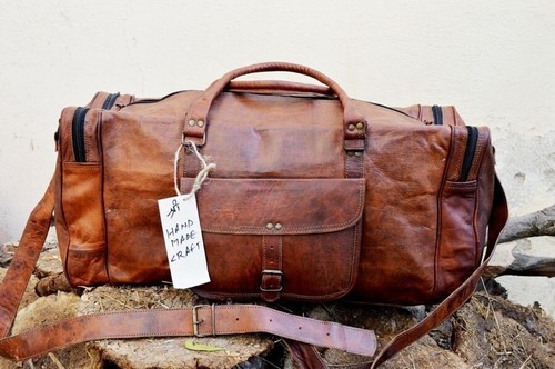 Leather bag travel weekend - leather,