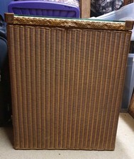 Vintage 1940’s Lloyd Loom "Lusty" Gold Wicker Linen Basket With Glass Top