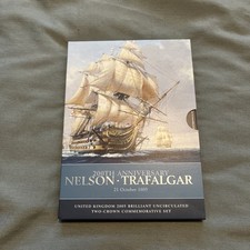 2005 Royal Mint 200th Anniversary Nelson-Trafalgar 2 x £5 Crowns in Folder BUNC