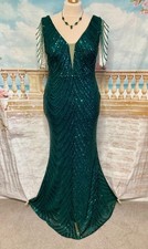 Evening Dress 16 18 Green Sequin Ballgown Fishtail Gatsby Cocktail Occasion Bead