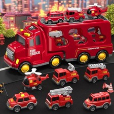 7 in 1 Fire Trucks Cars Toys for Toddlers 3-6, Kids Car Truck Toys w/Light Sound