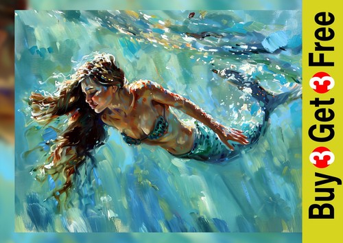 Ethereal mermaid oil painting - ethereal, mermaid,