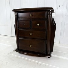 Wooden Magazine Storage Table Wheeled Bedside Cupboard w/ 5 Drawers & 2 Racks