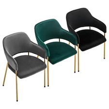 2x Velvet Dining Chairs With Armrest  Dining Room Kitchen Chairs Gold Legs