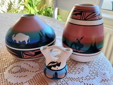 3 x Navajo Native American Pottery Art  Vases  all Signed pieces