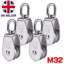 4X Heavy Duty Single Wheel Swivel Pulley Stainless Steel Block Lifting Rope 32mm