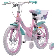 16 Inch Unicorn Bike Kids Girls Bicycle Pastel Pink Blue Doll Carrier Stabiliser