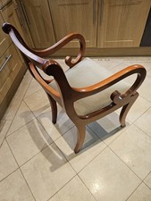 Antique Solid Mahogany Green Fabric Carver Chair In Oak