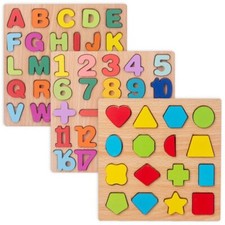 Kids Toy Puzzle Colourful Wooden Board Alphabet Number Shape Kids Christmas Gift