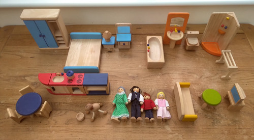 Wooden dolls house - , furniture