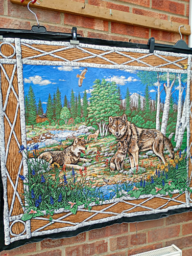Wolf woodland scene fabric - wolf,