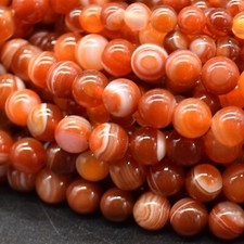 Banded Carnelian Agate Round Beads - 4mm 6mm 8mm 10mm, 14" for Jewellery Making