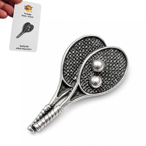 Tennis racket pin badge pewter - tennis,