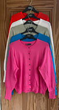 Ex M&S Collection New Crew Neck Button Cardigan Top Pink Blue White Size 6 - 18