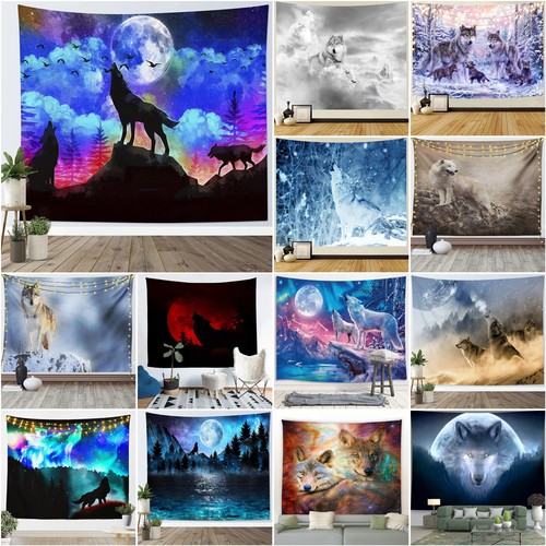 Night snow wolves - wolves, wall