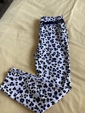 Zara Basic Leopard Print Cropped Leg Trousers Size XS Black Cream Blue