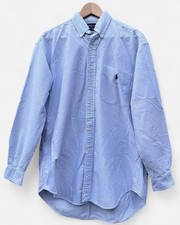 Ralph Lauren 'Big Shirt' Men's White Blue Striped Long Sleeve Shirt - Large