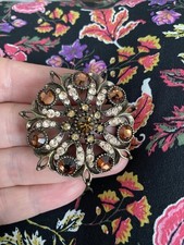 Vintage Retro Marks & Spencer Brown/bronze Colour Brooch With Crystals