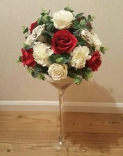 8 X Table Centrepiece Carnation & Rose Silk Flower Display In Martini Glass 60cm