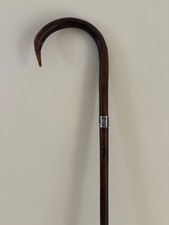 Curved Walking Cane with Silver Hallmarked Collar. 92cm