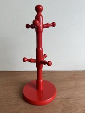 Red Painted Wooden 12” Mug Tree For 6 Mugs.